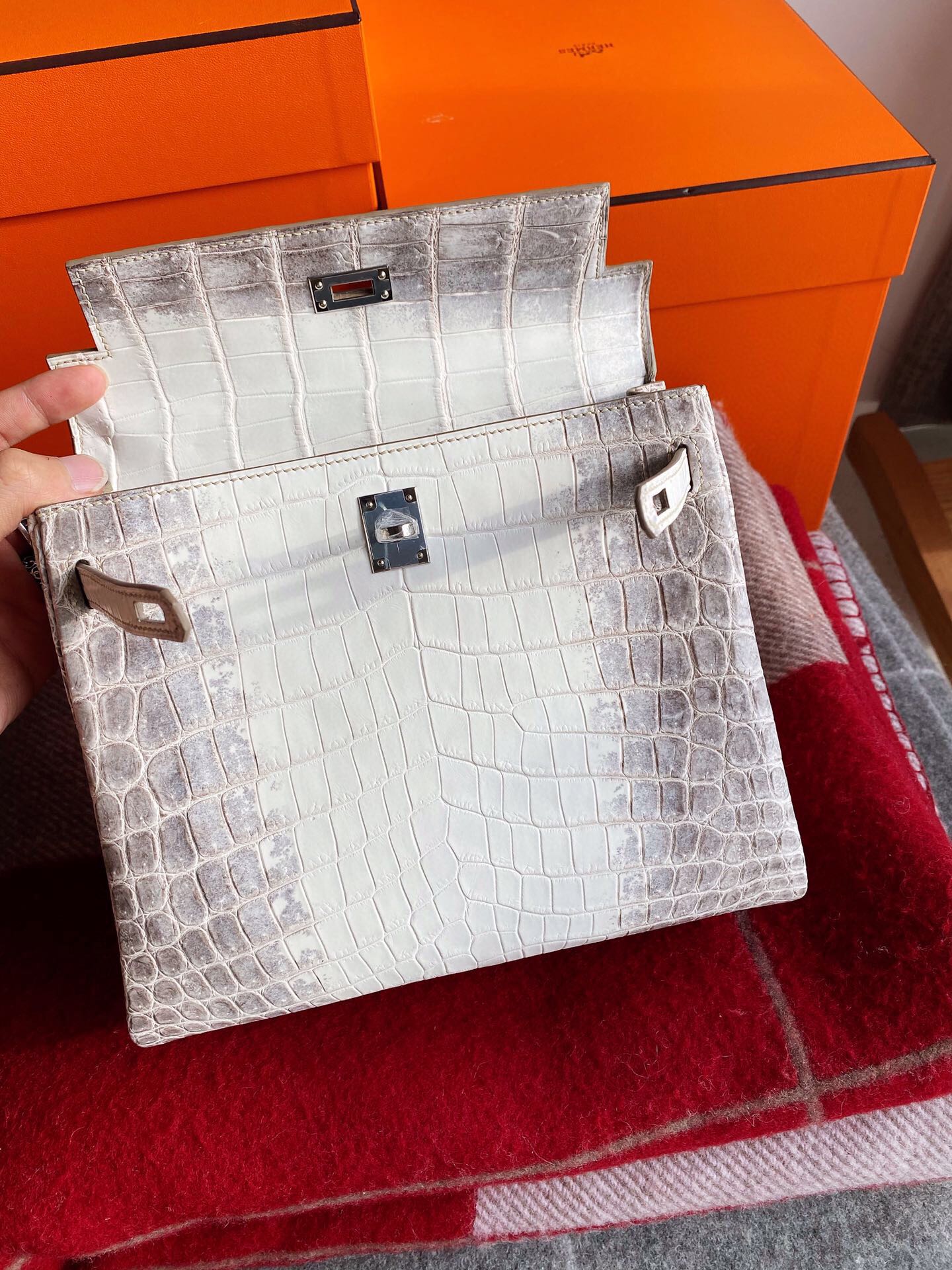 에르메스 켈리백25 히말라야 은장 악어가죽